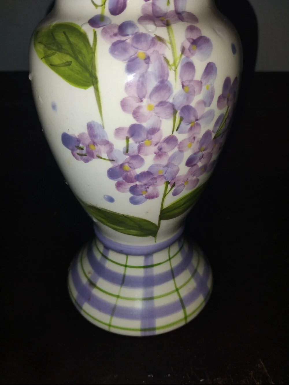 Hand-Painted Ceramic Vase with Purple Floral Design
